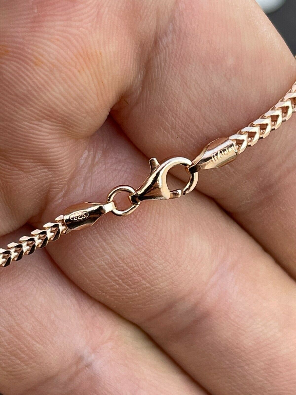 Franco Chain Real 14K Rose Gold Plated Solid 925 Sterling Silver 2mm Necklace