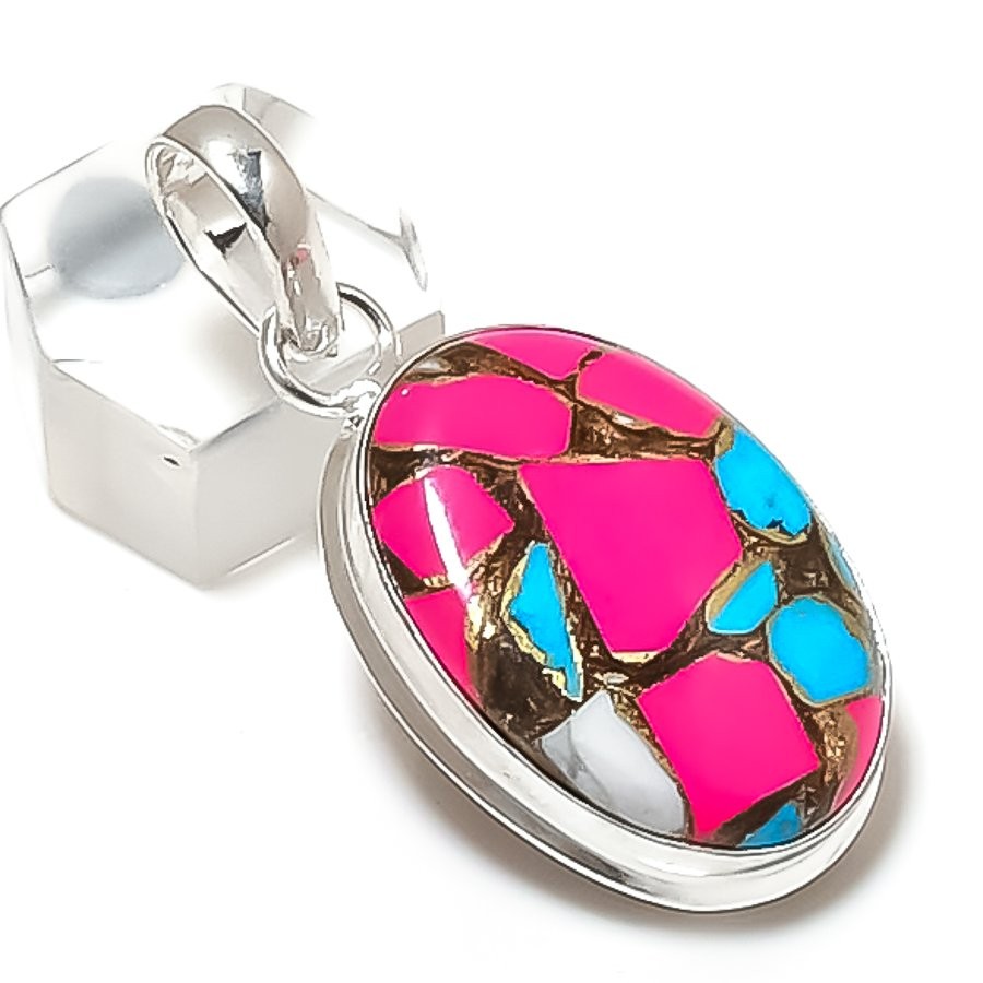 Cotton Candy Turquoise Gemstone Handmade 925 Sterling Silver Pendant 1.97″ t399
