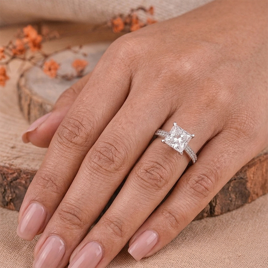 IGI Certified 3.17 CT Princess Lab Grown Diamond Engagement Ring 14k White Gold
