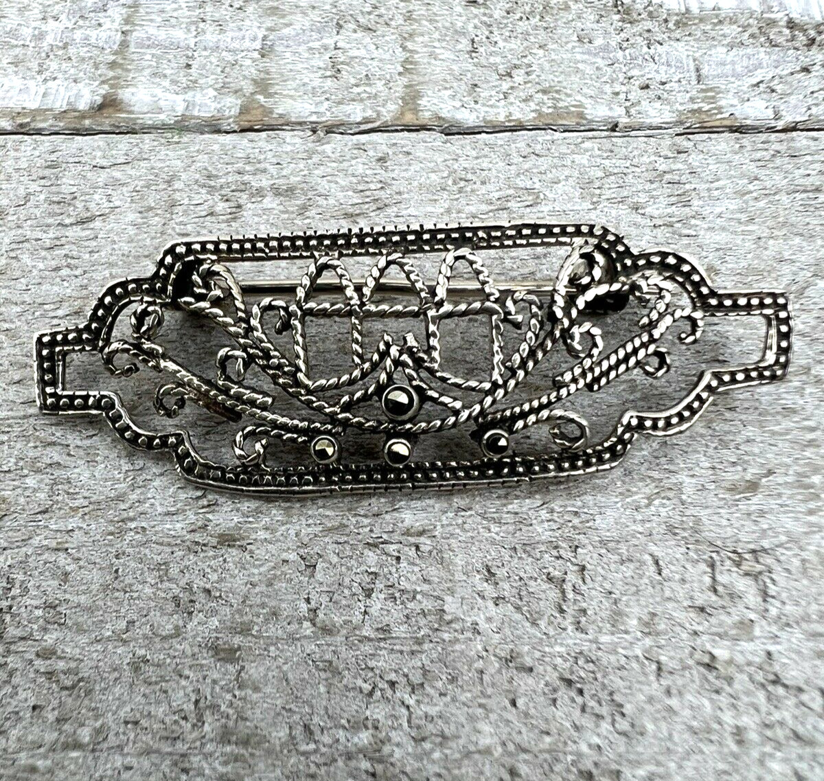 Vintage Sterling Silver Brooch Pin Intricate elaborate Fine Dress formal
