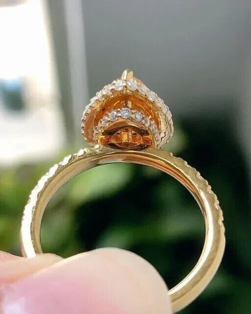 2Ct Pear Cut Simulated Citrine Engagement Halo Ring 14k Yellow Gold Plated