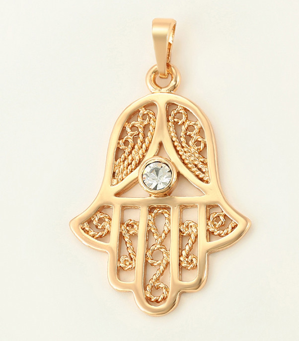 Evil Eye Hamsa Hand Fatima Judaica Kabbalah Charm Pendant Rose Gold Plated *NEW
