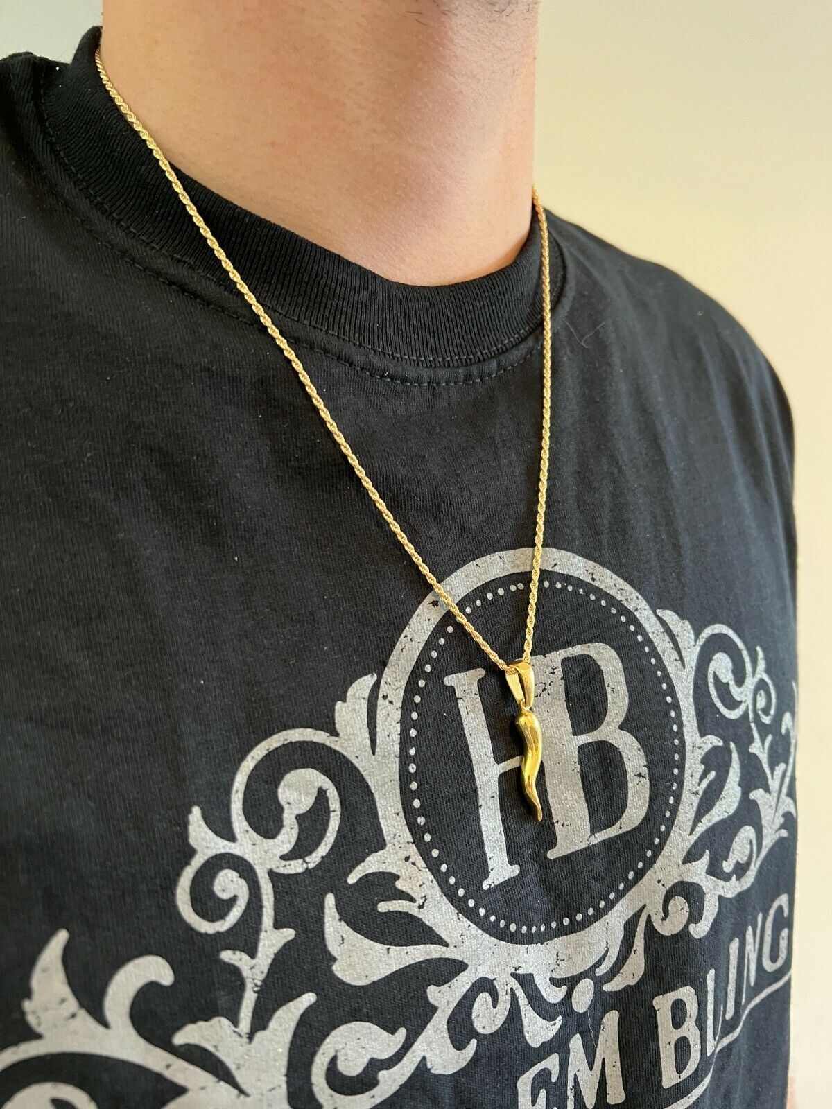 Real 925 Silver / Gold Plated Italian Cornicello Horn Pepper Pendant Necklace
