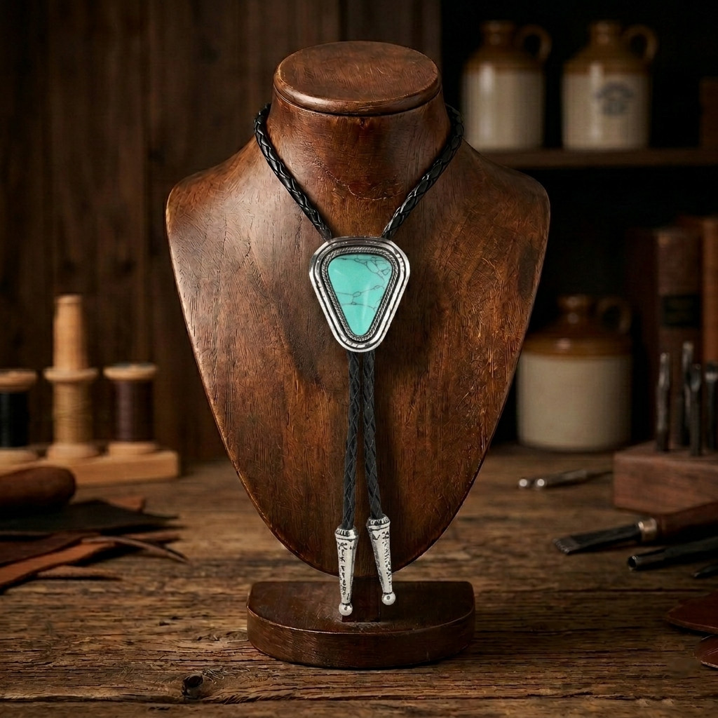 Teardrop Natural Real Turquoise Stone Bolo Tie 40″ Adjustable Leather Cord