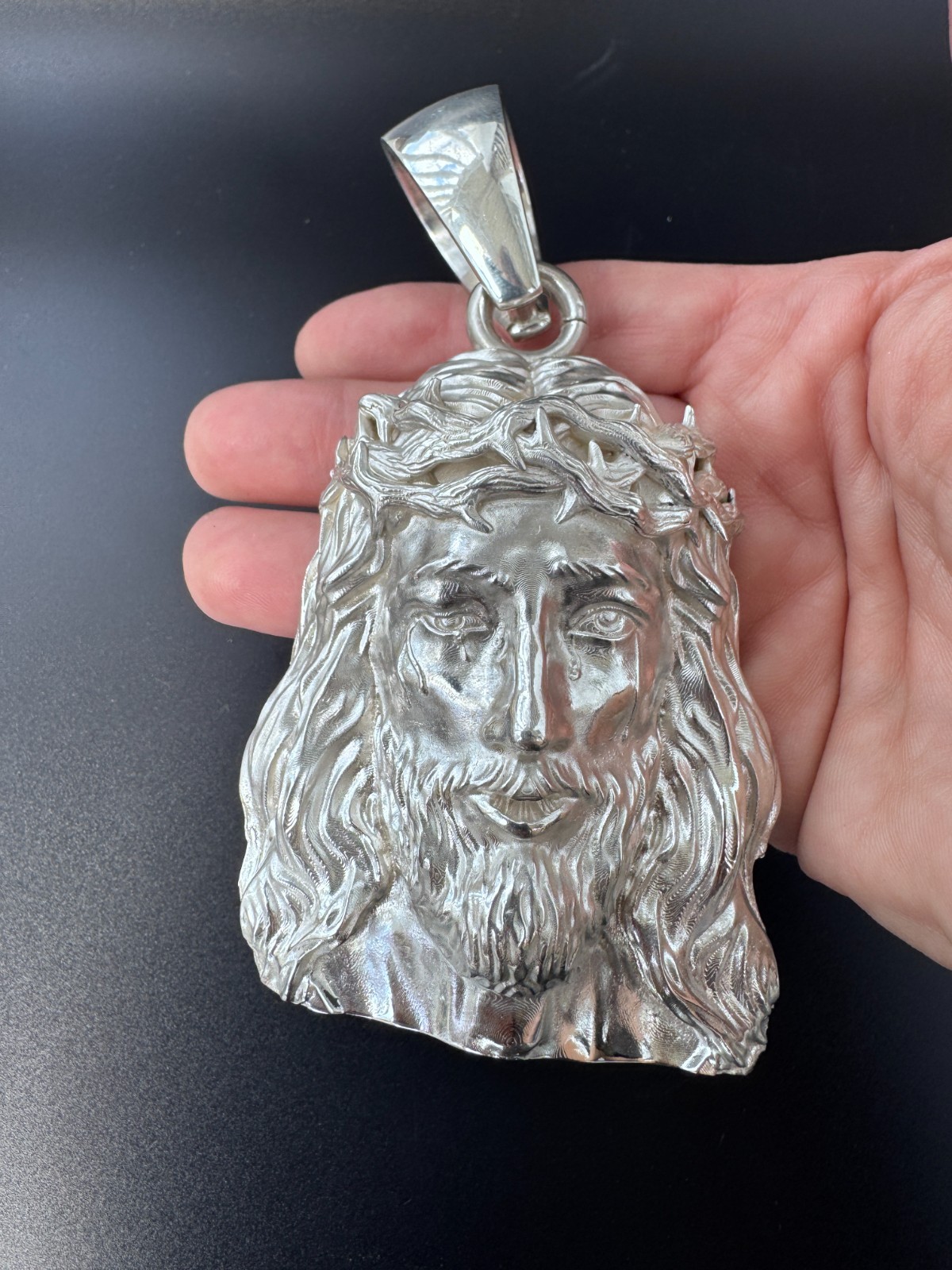 Jesus Head Pendent 4.25″ Extra Large Solid Sterling Silver 925 Heavy! 145 grams