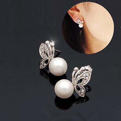 Alloy Butterfly And Pearl Stud Earring including free gift box