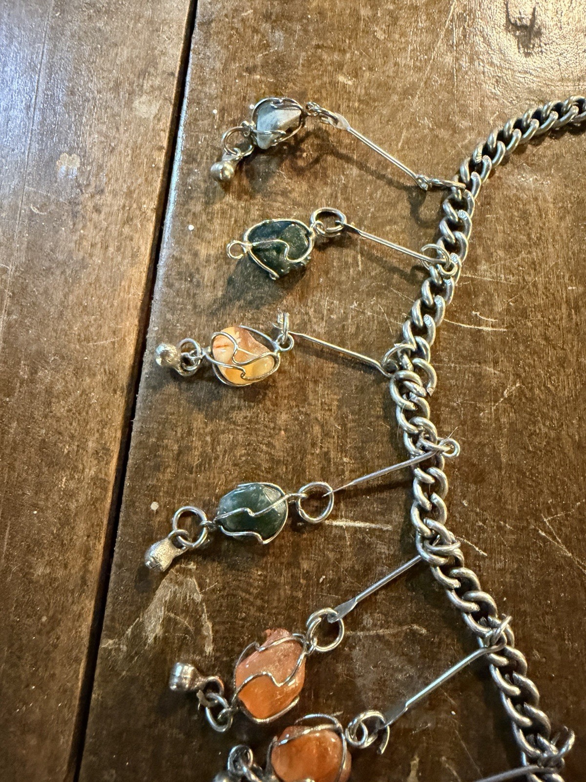 Artisan-Made Dangle Agate & Other Natural Gemstones Necklace One of a Kind 20”