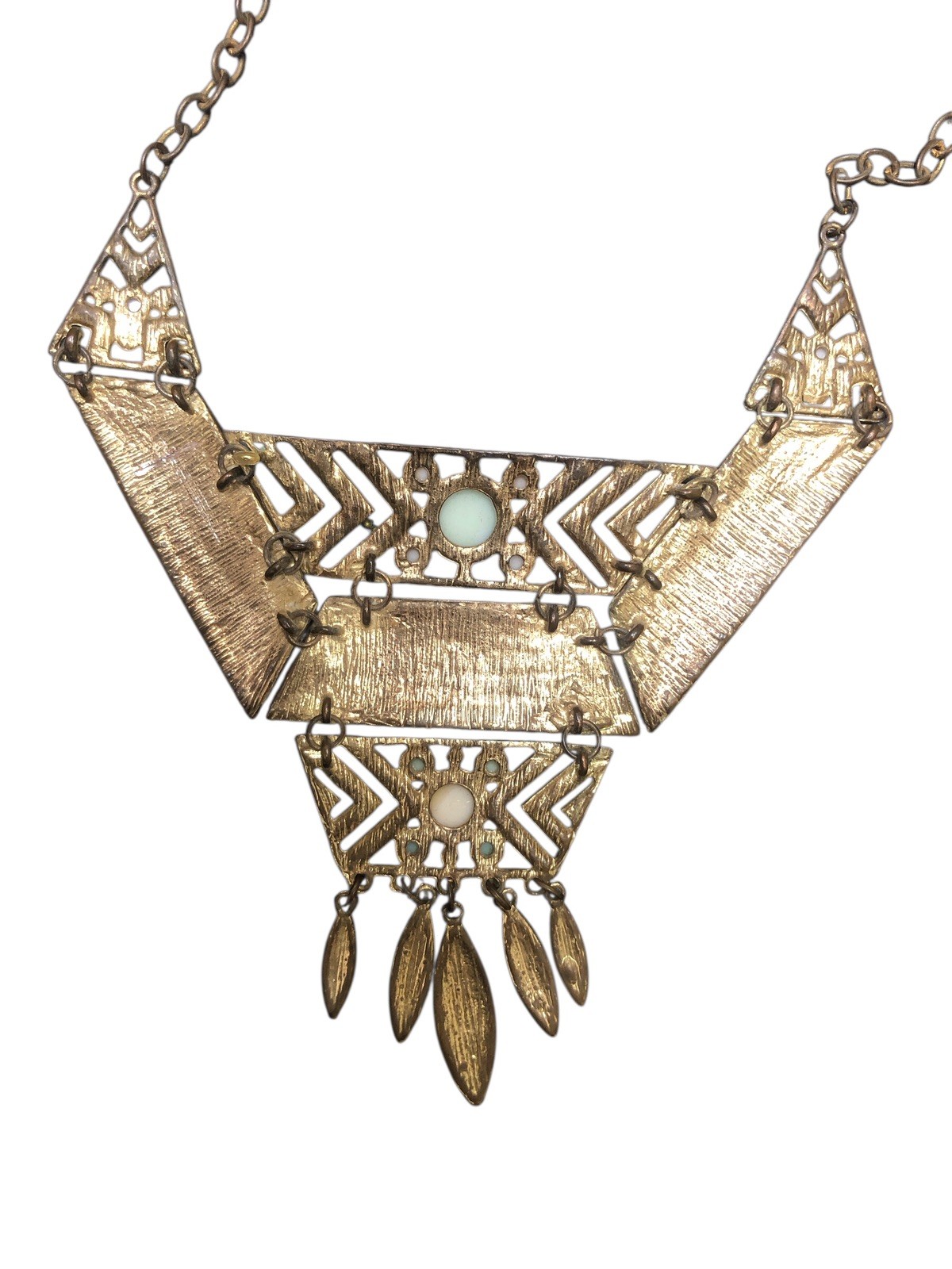 Vintage Antique Copper Statement Necklace Tribal Boho Multicolor Pendant