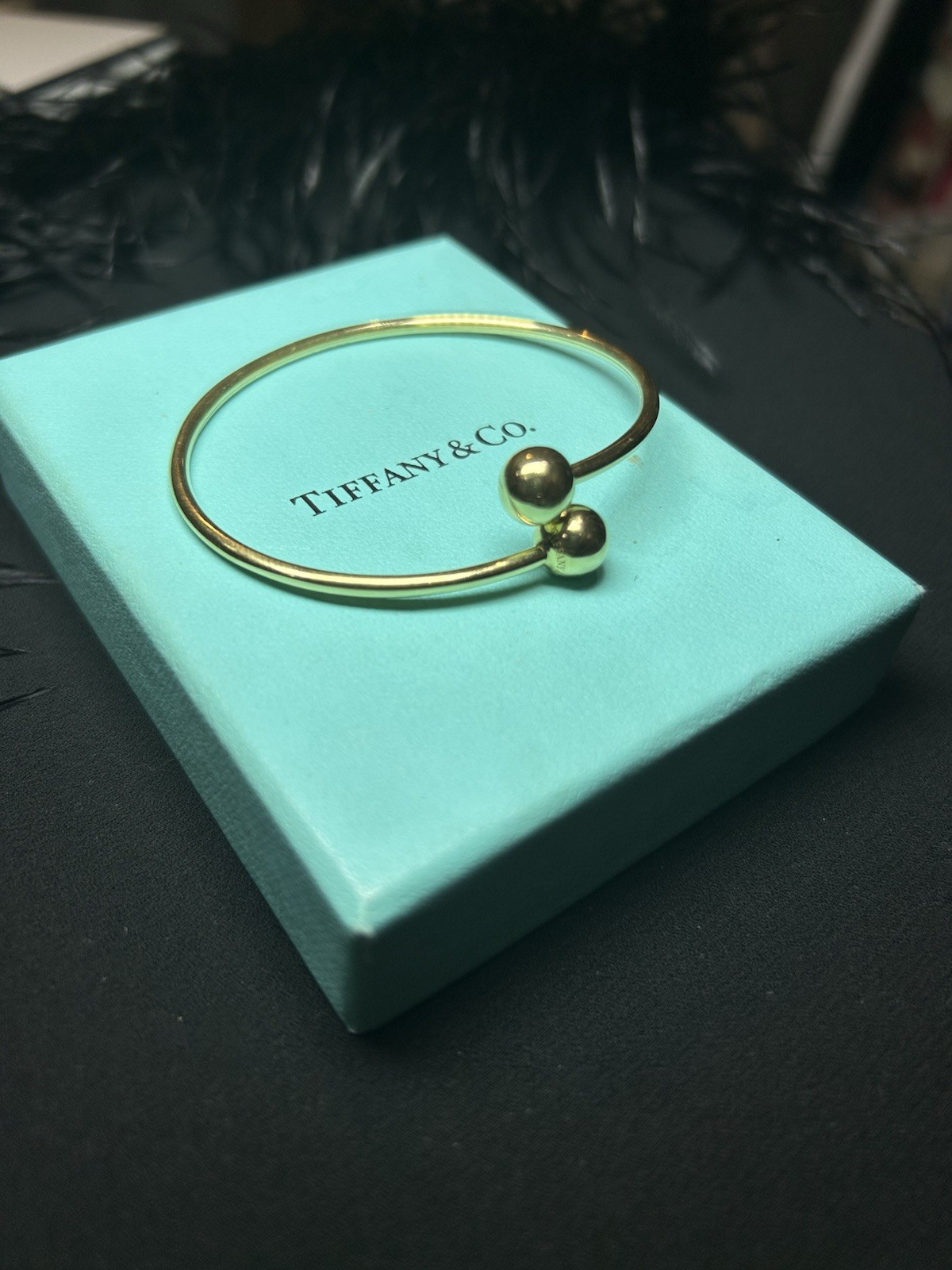 Tiffany & Co. 18K Yellow Gold Ball End Open Bangle Bracelet, No Stone