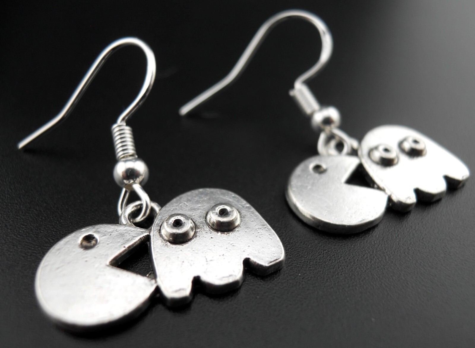 Pac-Man Earrings Sterling Silver Ear Wires Ghost Arcade Game 80’s PacMan Gamer