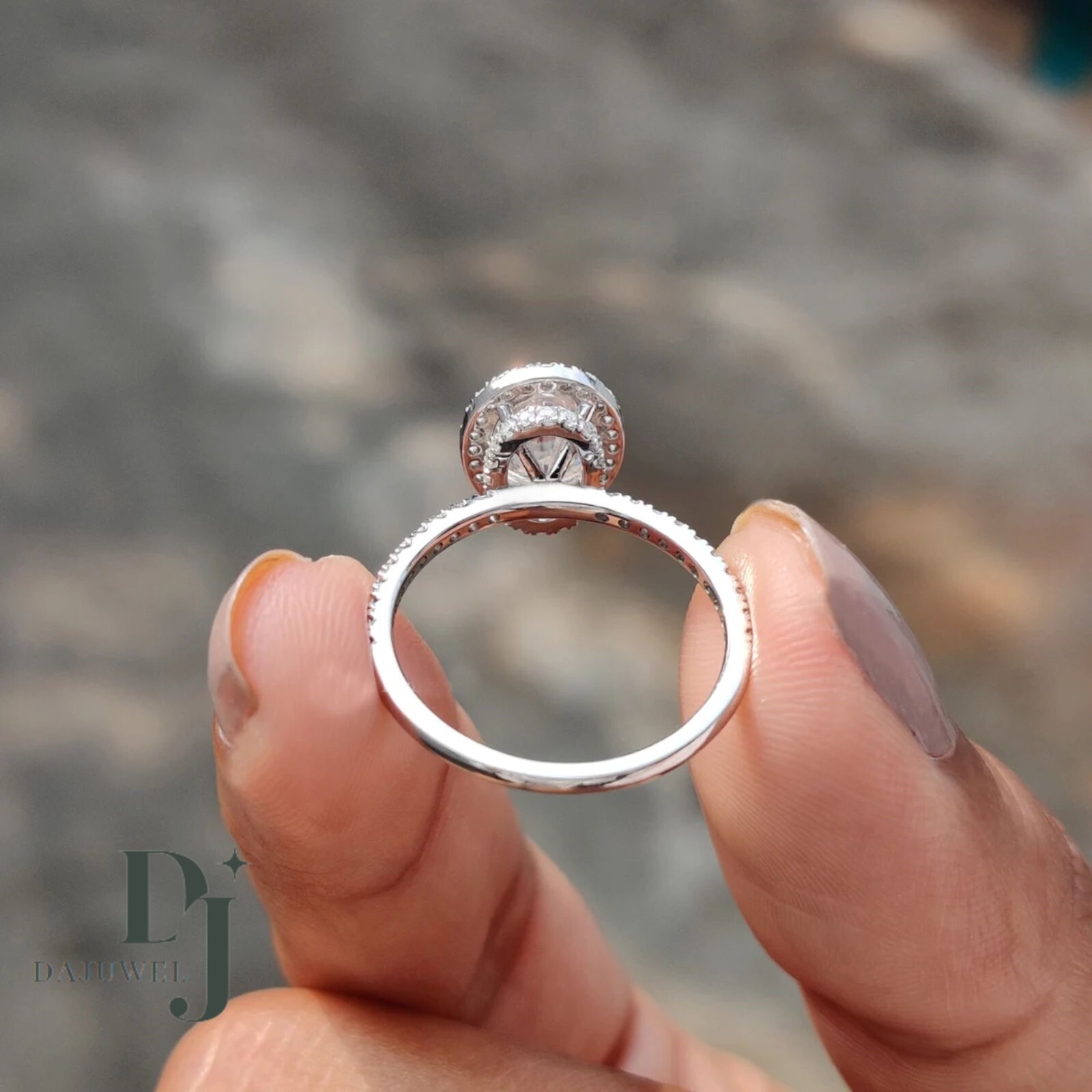 2.50 Carat Oval Cut Moissanite Hidden Halo Engagement Ring Solid 14K White Gold