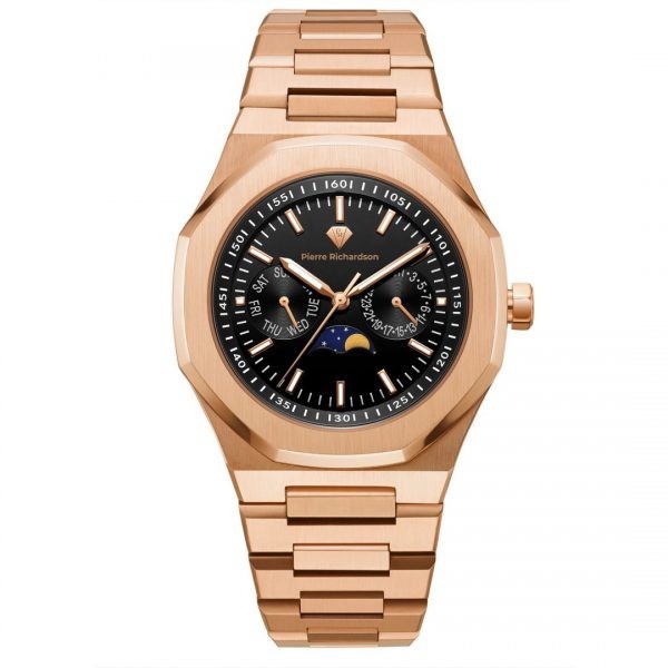 PIERRE RICHARDSON Men Watch Leather Black Silver Rose Gold St. Steel Waterproof