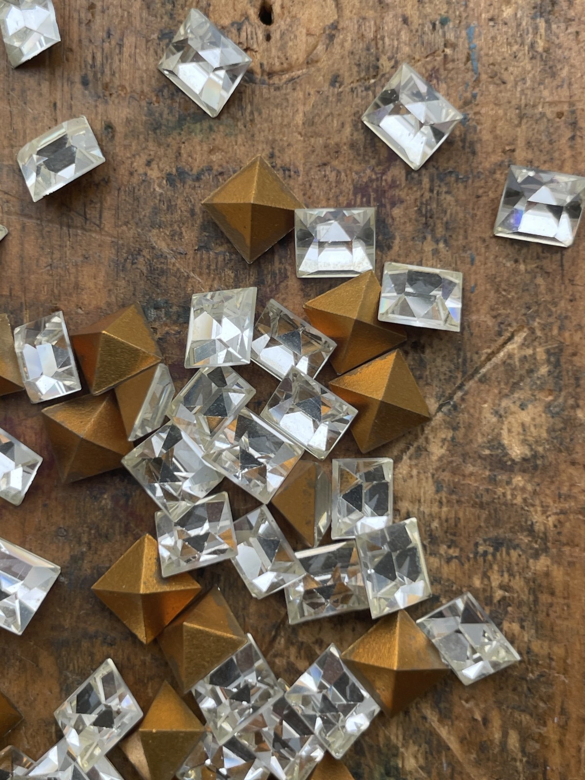 (1 Gross=144) NEW Vintage SWAROVSKI 6mm Crystal Square Faceted Gold Foiled