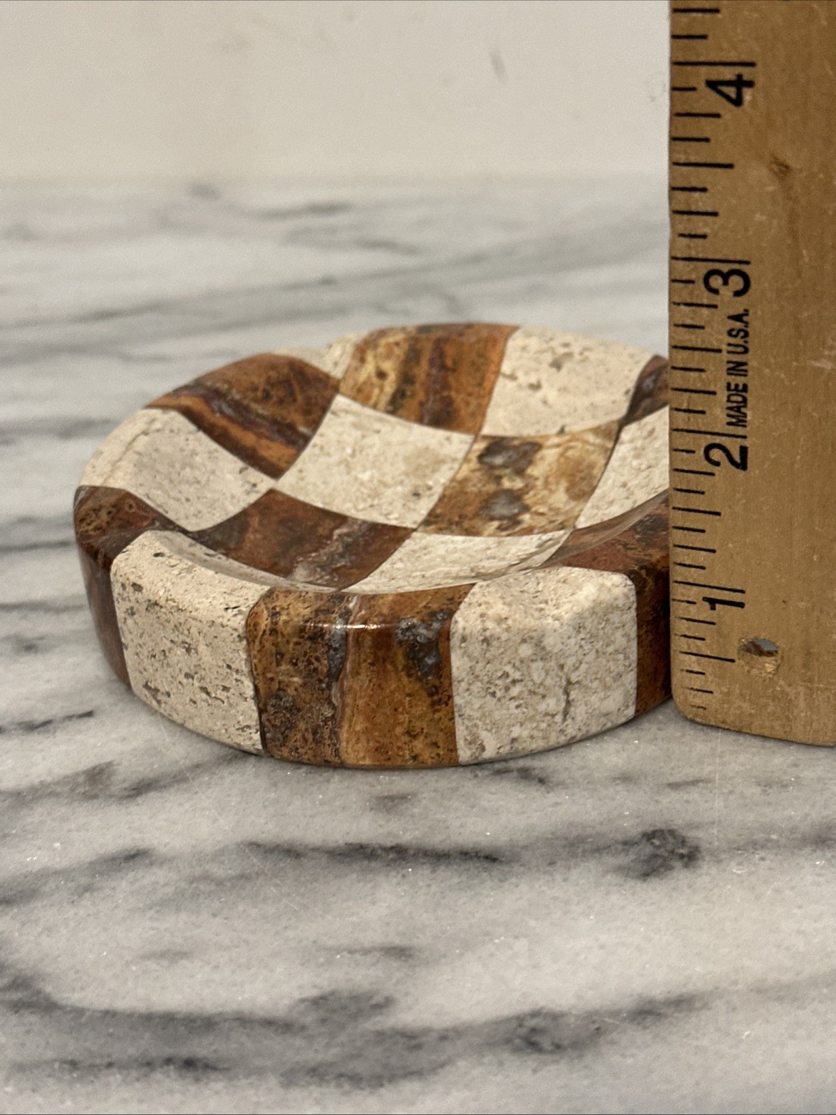 Marble Stone Checkered Ash Tray Catchall Natural Stone Soap Dish Multi Use