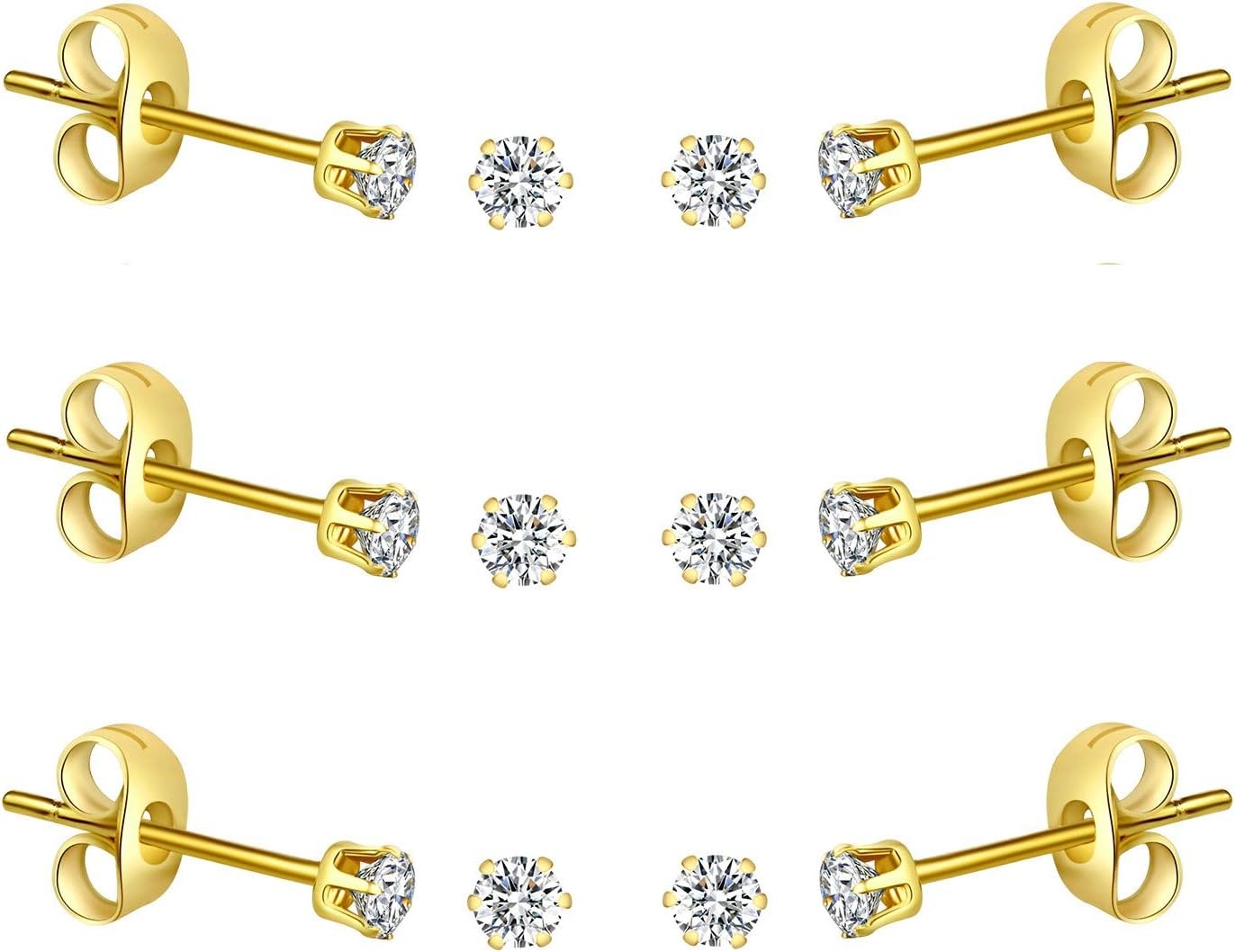 Tiny Womens Surgical Stainless Steel Clear Cubic Zirconia Stud Earrings