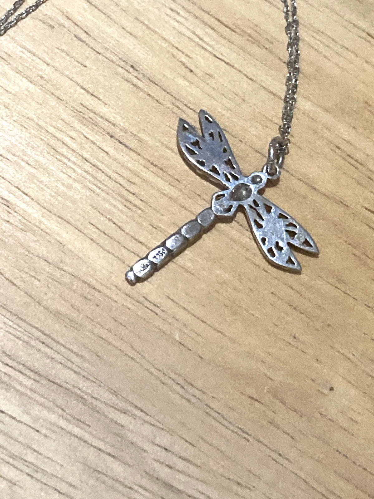 Vintage Peter Stone Pendant Necklace Sterling Silver Dragonfly Abalone Charm 925
