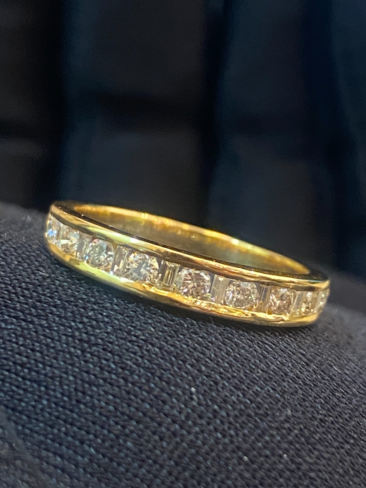 Pave 0.49 TCW Round Baguette Cut Natural Diamonds Anniversary Band Ring 18K Gold