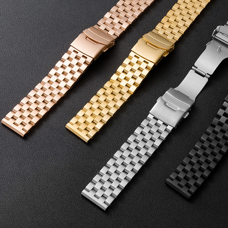 5 Beads Solid Stainless Steel Watch Band Deployment Clasp Bracelet 18 20 22 24mm
