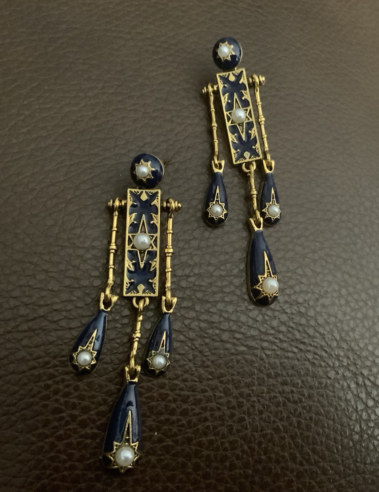 Antique Pearl Star Earrings Art Gold Court Deco Museum VTG Celestial Palace Boho