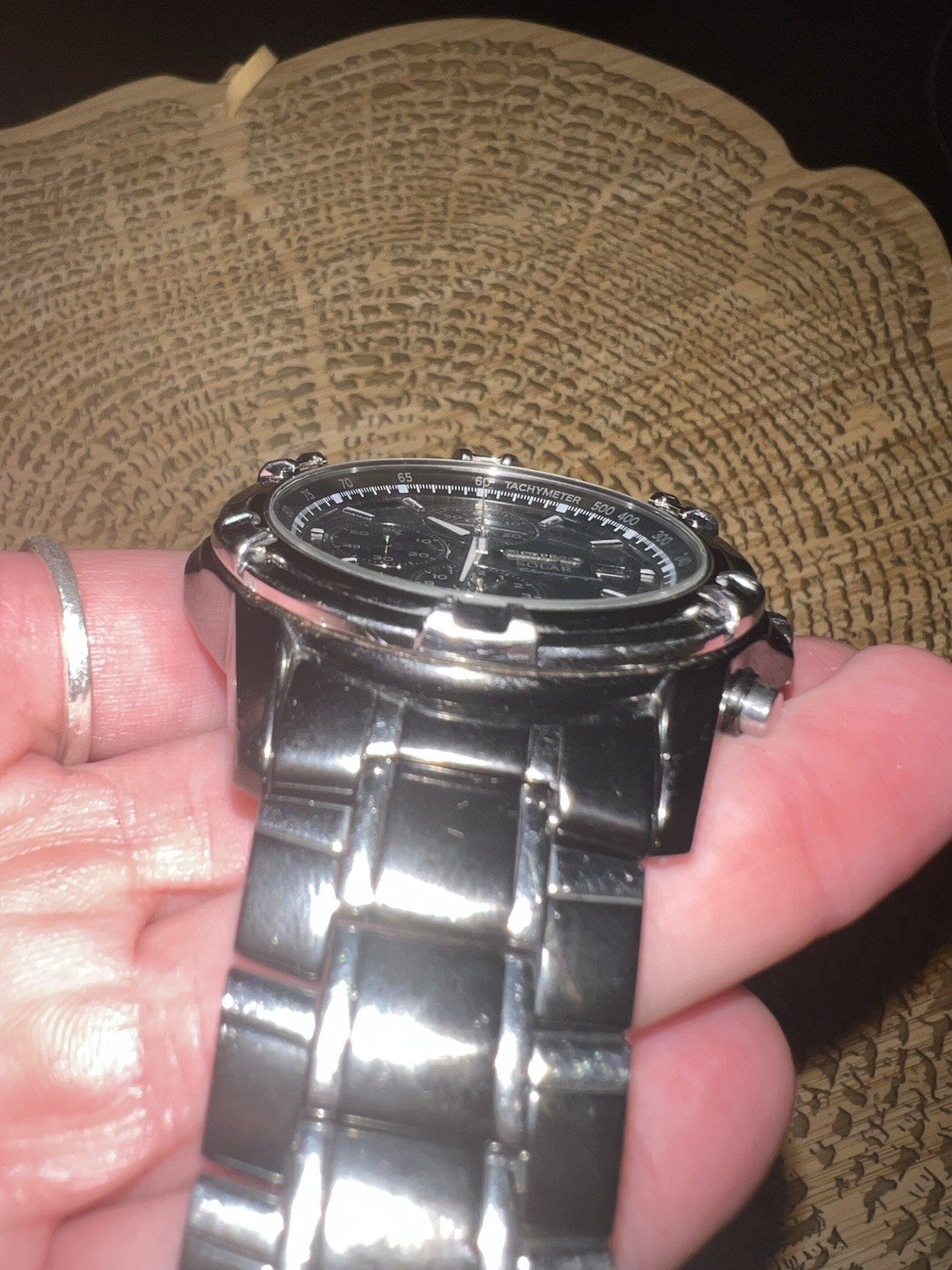 Seiko Solar Chronograph Watch Black Dial Date Alarm SSC143 New In Box
