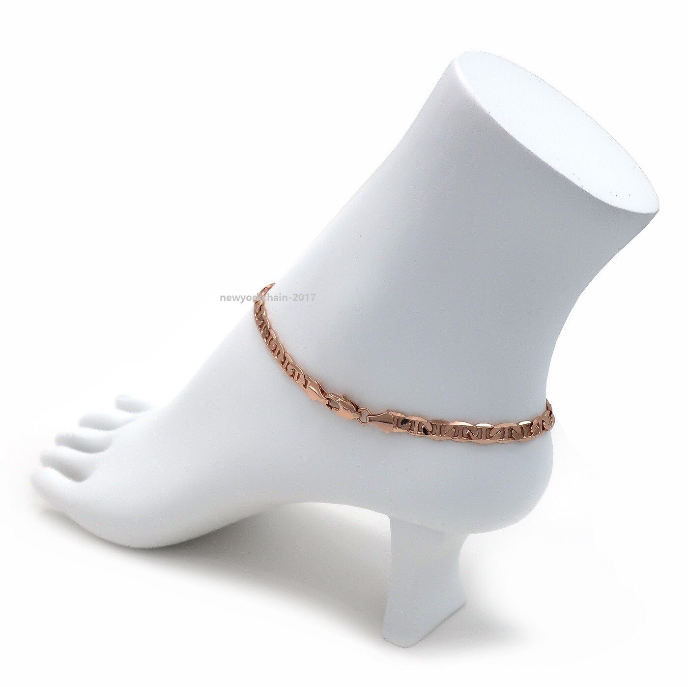5mm Mariner Anchor Link Chain Quality Anklet Bracelet 14K Pink Rose Gold Plated