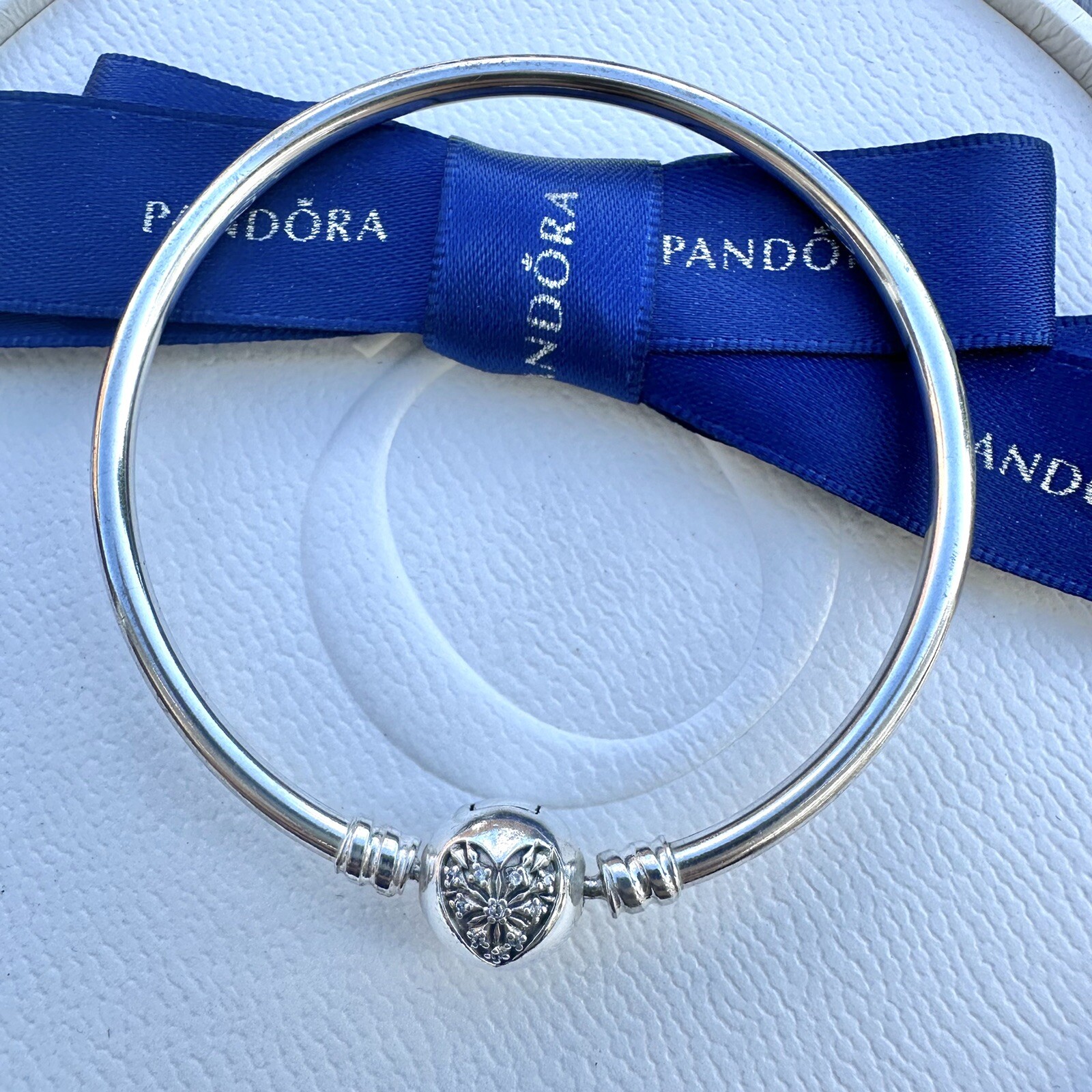 Authentic Pandora Silver “You Melt My Heart” Winter Bangle 17cm #598619C00