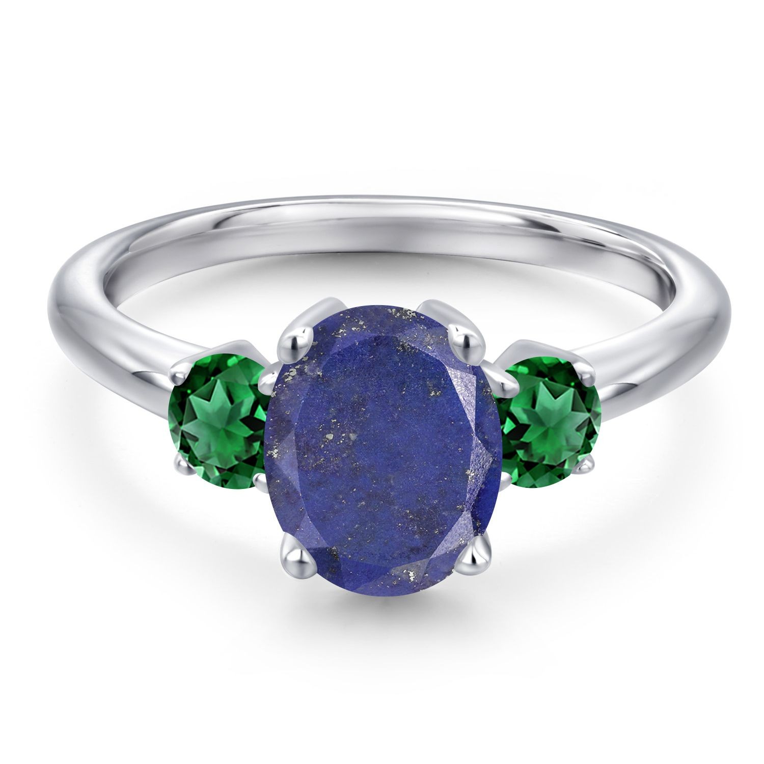 925 Sterling Silver Blue Lapis and Nano Emerald Engagement Ring For Women |