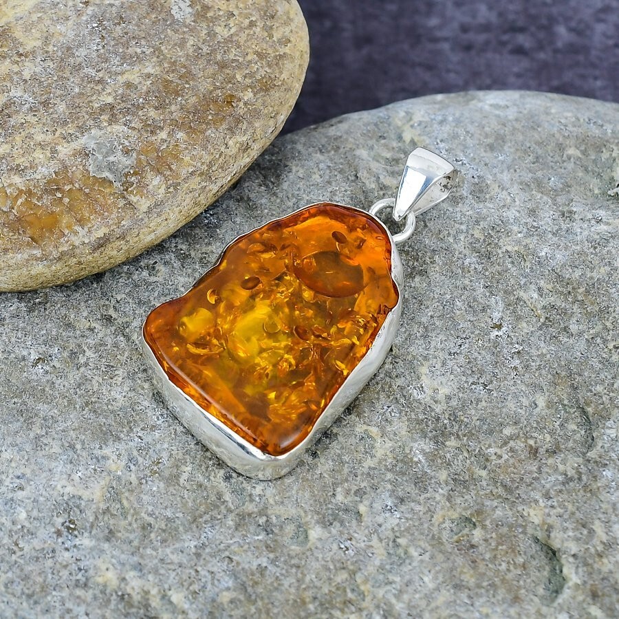 Baltic Amber Gemstone Handmade 925 Solid Sterling Silver Pendant Jewelry