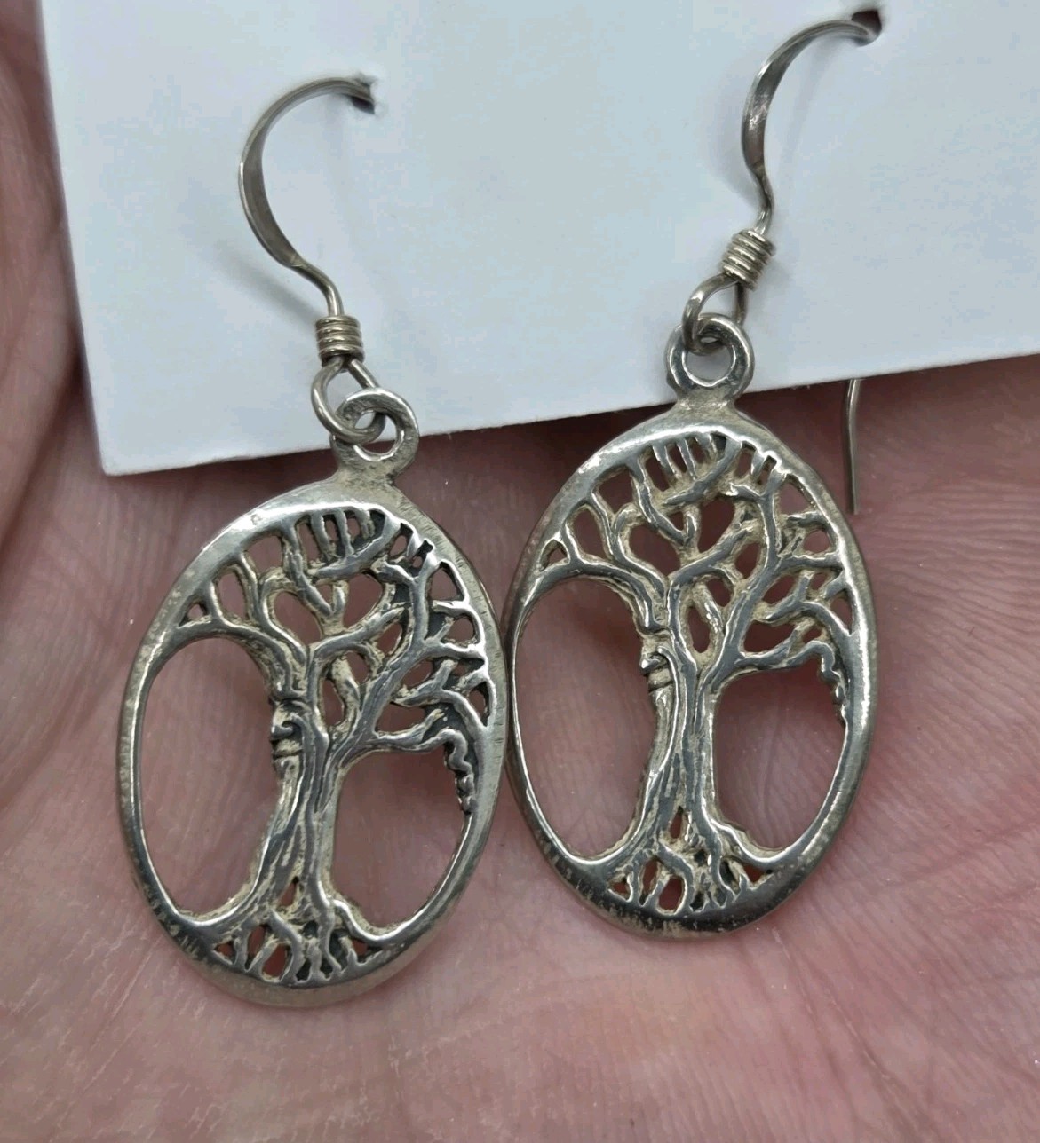Tree of Life Oval Dangle Earrings 925 Sterling Silver Dangle Man Face In Trunk