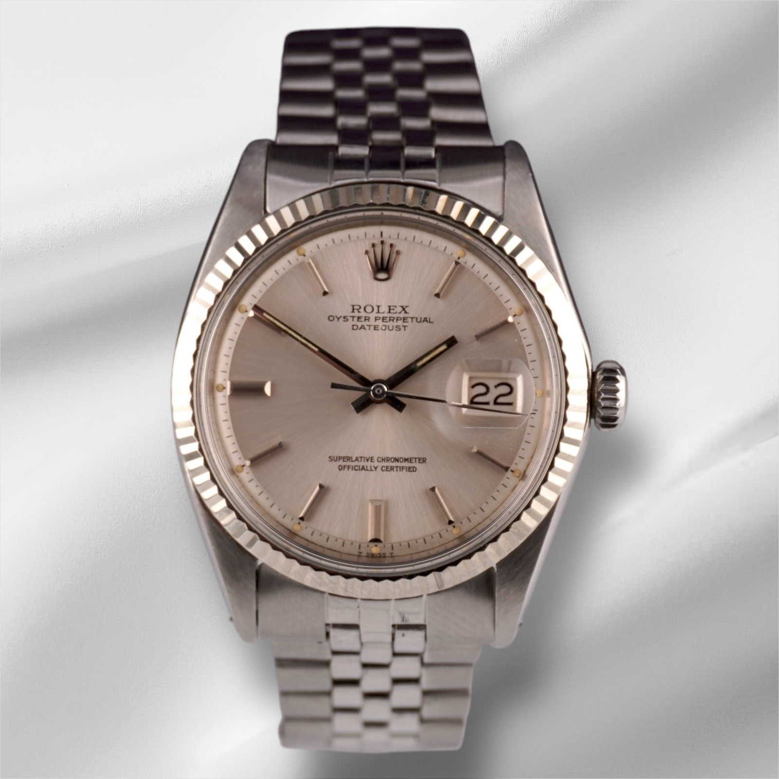 Rolex 36mm Datejust Mens Steel Watch Fluted Folded Jubilee Silver Dial 1601