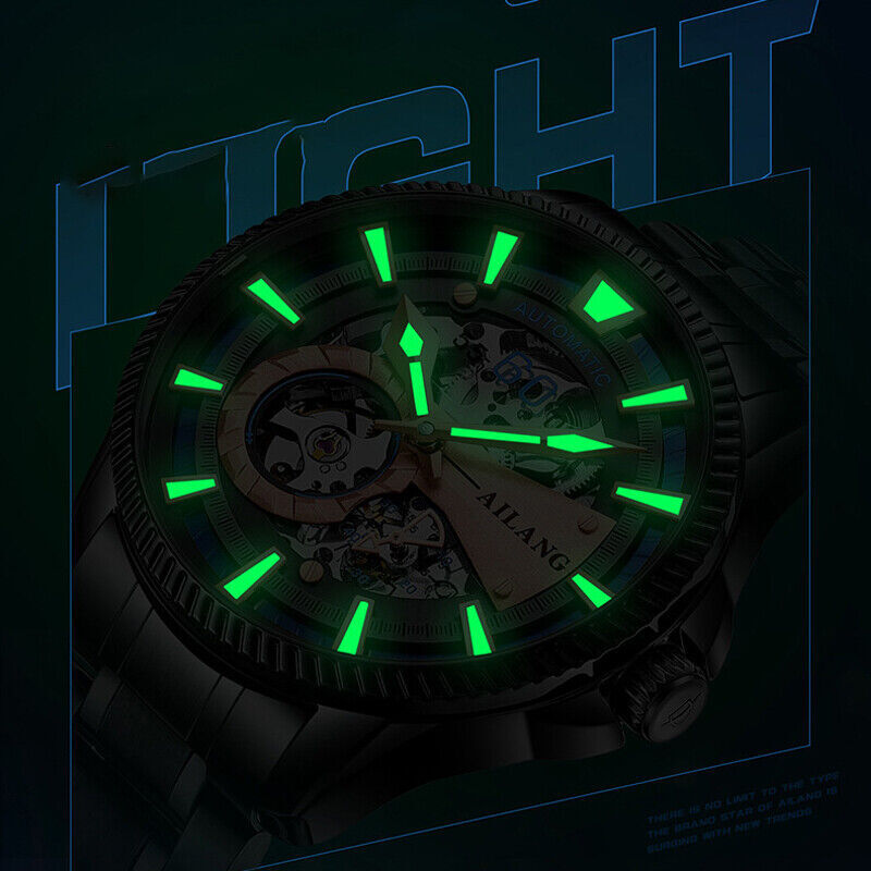AILANG Brand Men Watch Hollow Automatic Mechanical Wristwatch Waterproof