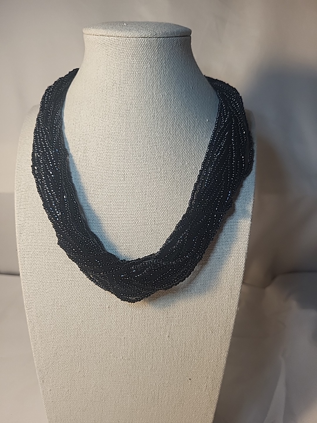 Multiple Strand Seed Bead Necklace Charcoal 16″