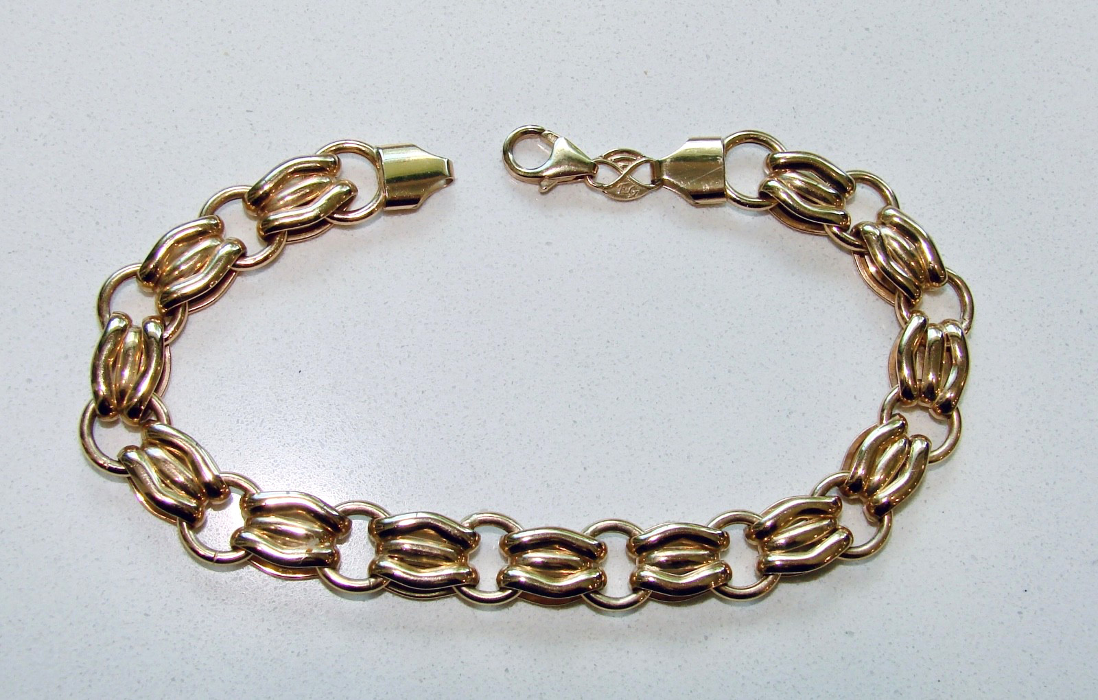 ETERNAGOLD 14K YELLOW GOLD ITALY UNIQUE LINK 7.75″ BRACELET 9.15G 9-10MM WIDE