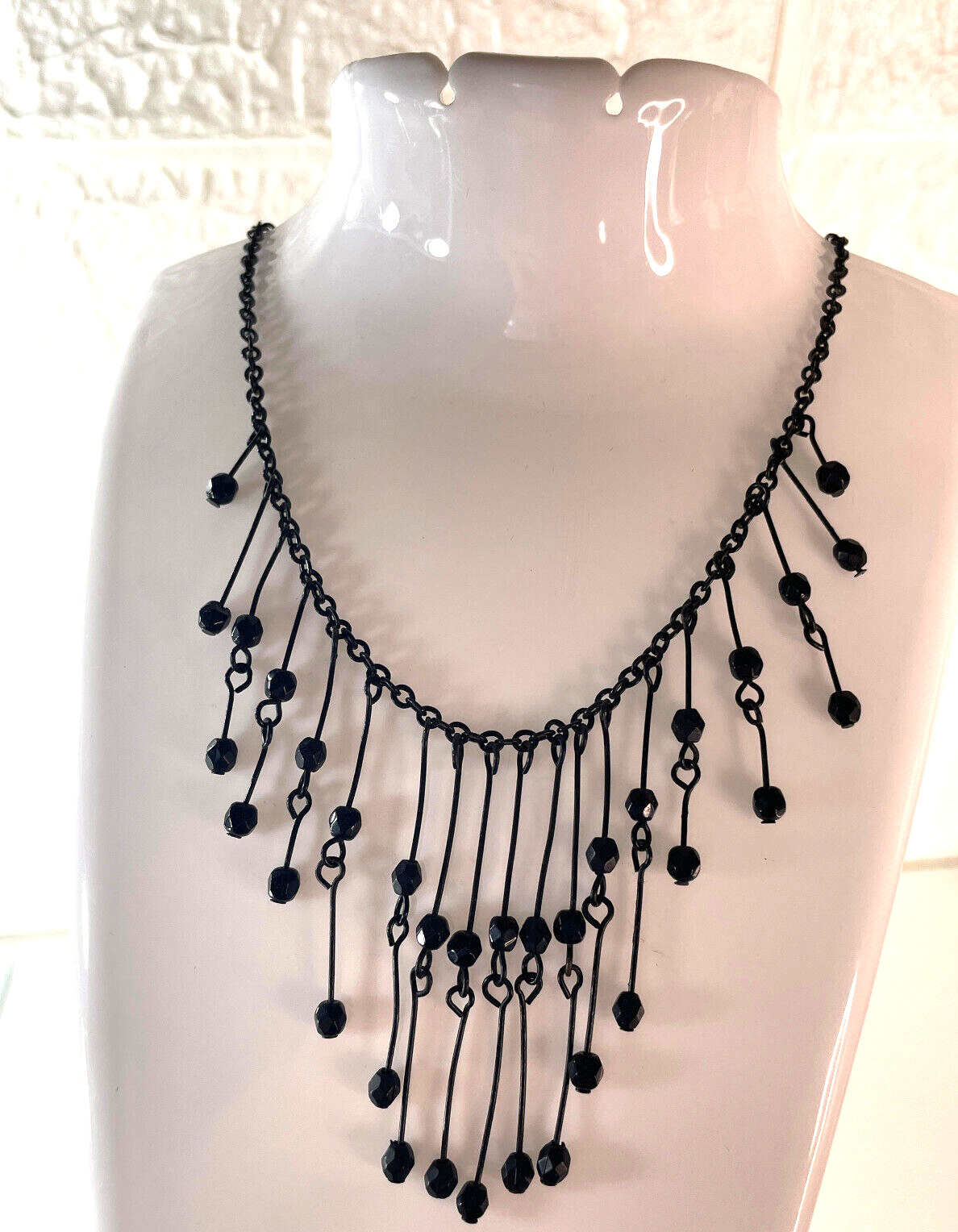 Vida Jewels Black Bar Bead Charm Statement Necklace 18 inches