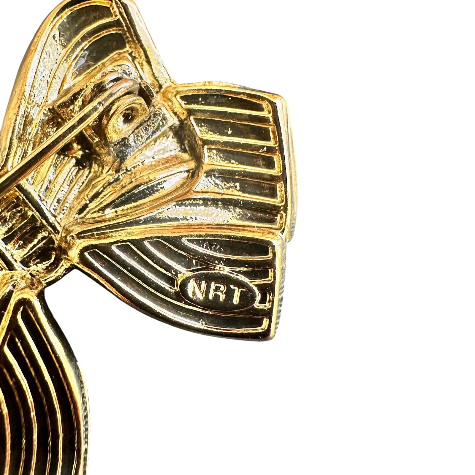 Vintage Stars and Stripes Bow Brooch Gold Tone Enamel Patriotic Flag Jewelry