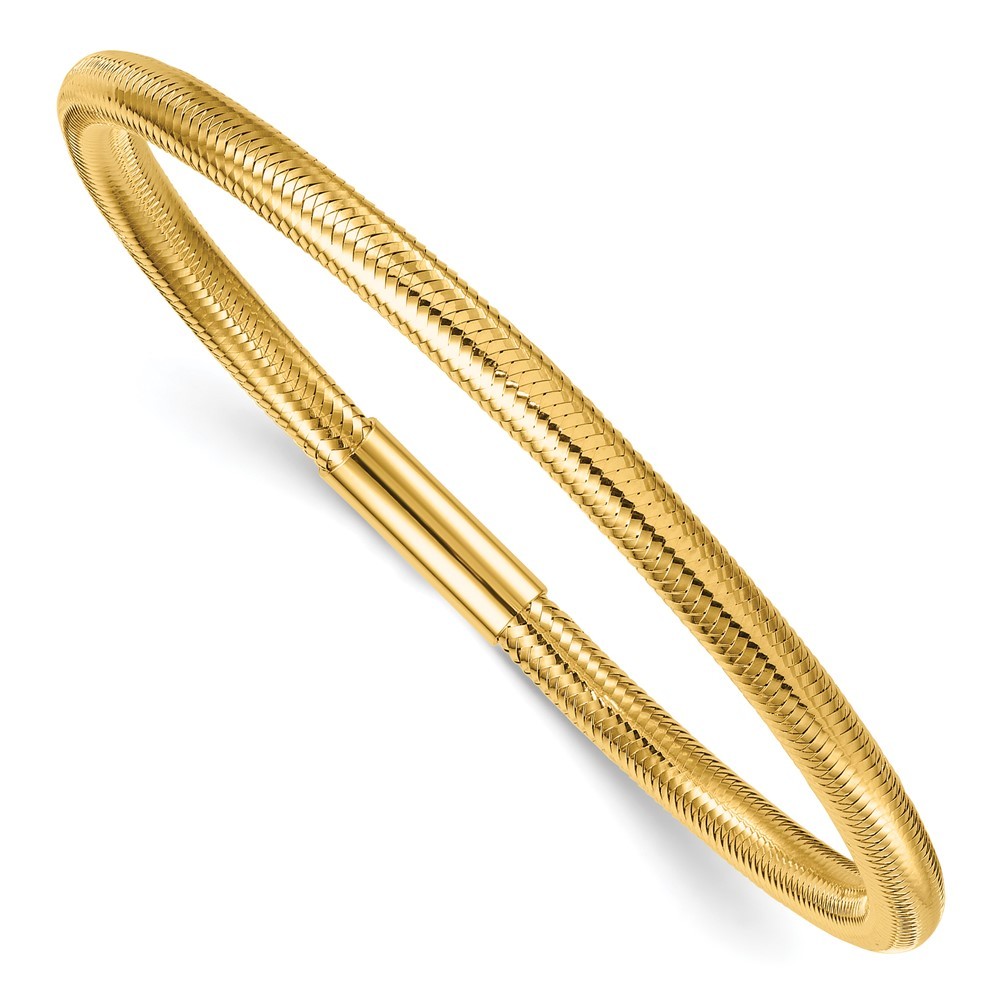 14K Yellow Gold Polished Bar Stretch Bangle Bracelet 3.29gm