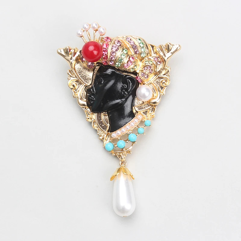 Vintage Baroque Black Man Head Brooch, Heavy Industry Badge Pin Jewelry
