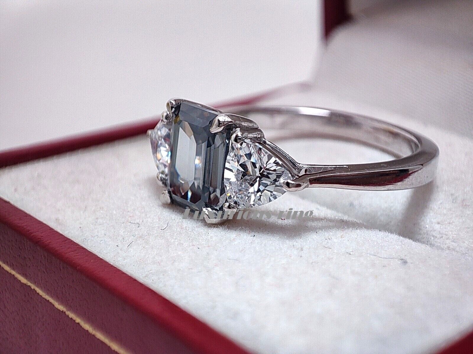 925 Starling Silver Ring, 8×6 mm Gray Emerald Cut Moissanite Anniversary Gift