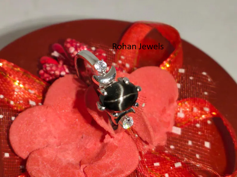 Natural Black Star Sapphire Ring 925 Sterling Silver Solitaire Women’s Ring