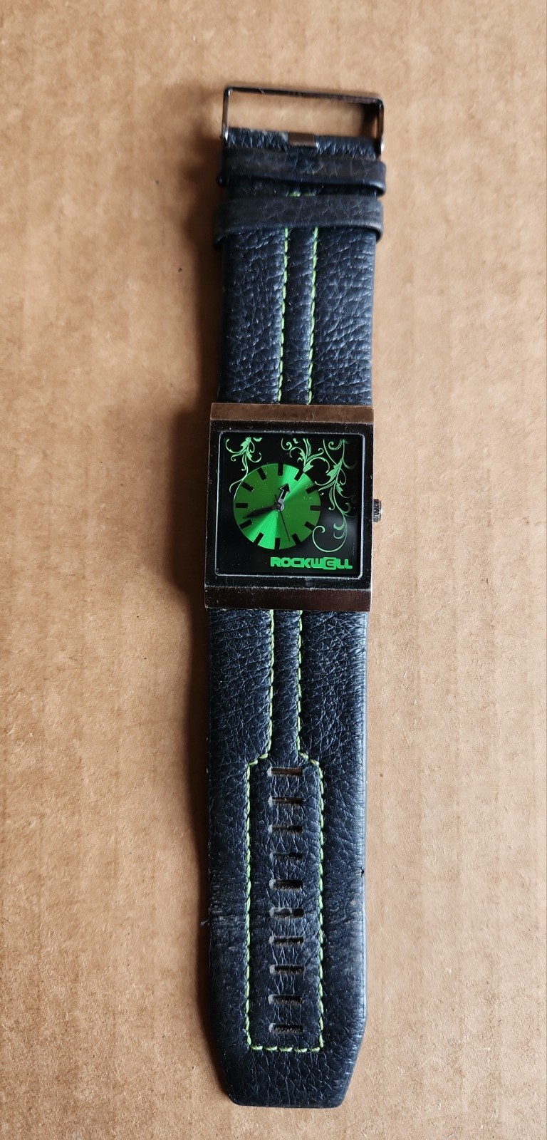 ROCKWELL VOGUE MERCEDES GREEN WRISTWATCH WITH BLACK BAND & NEW BATTERY WORKS