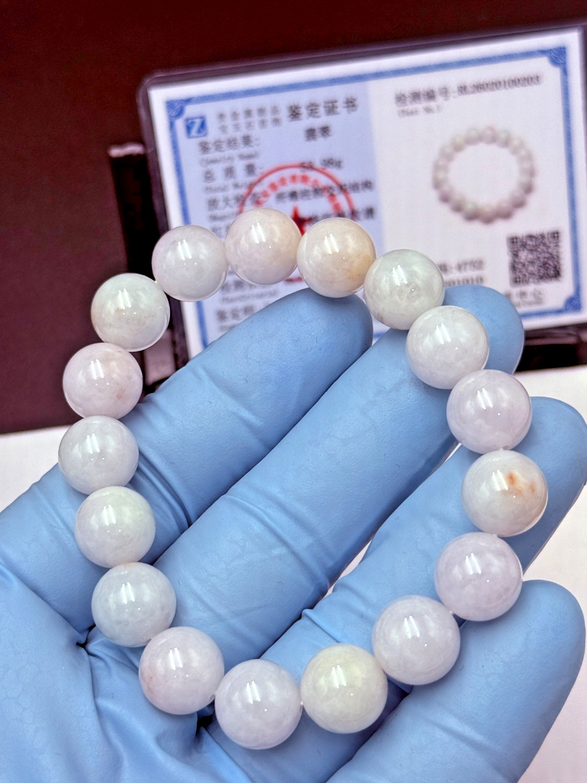 Certified Natural Grade A Jadeite Jade Bracelet Light Lavender 12.4mm #100203