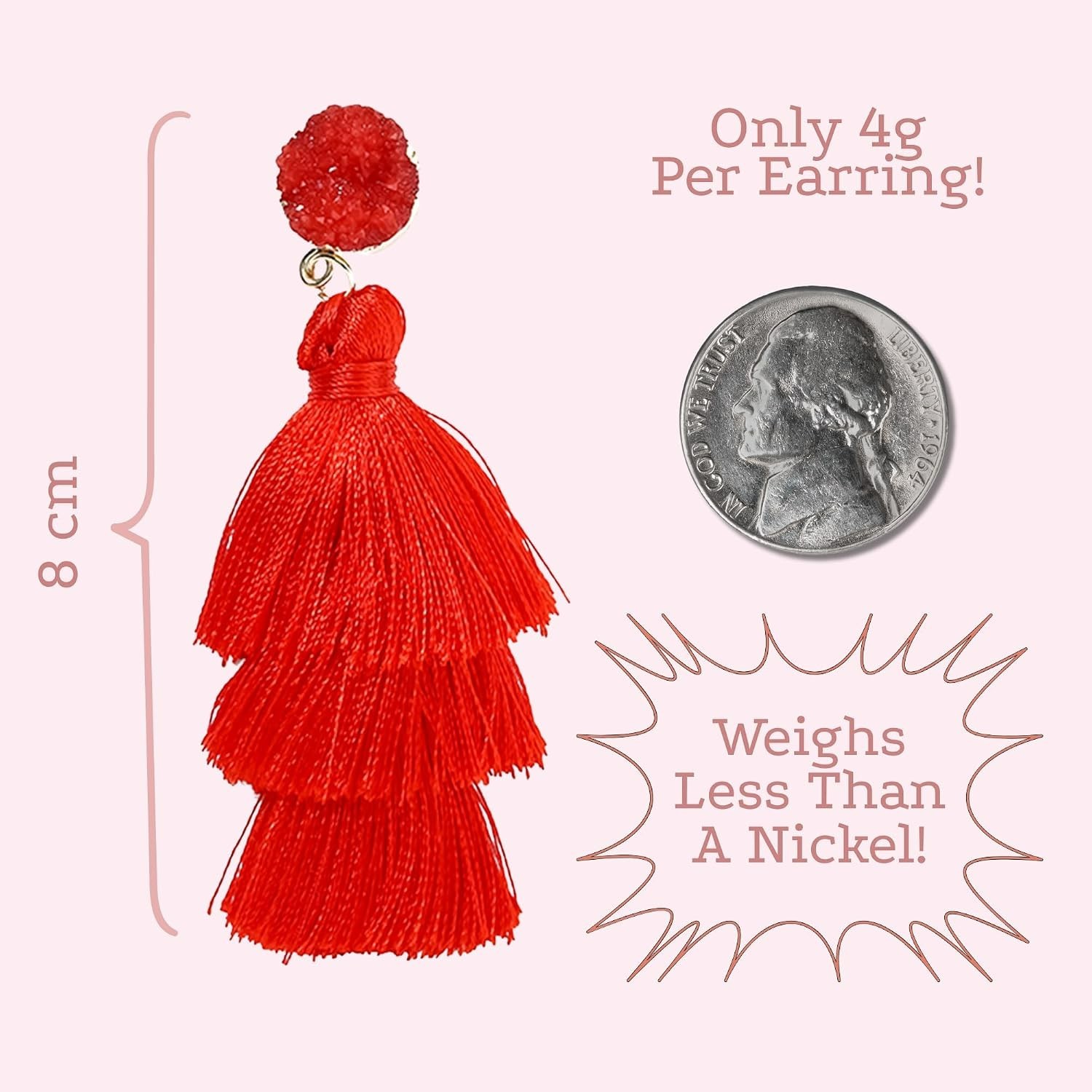 Lightweight Red Tassel Earrings for Women – Chic Drop Design, Perfect Gift