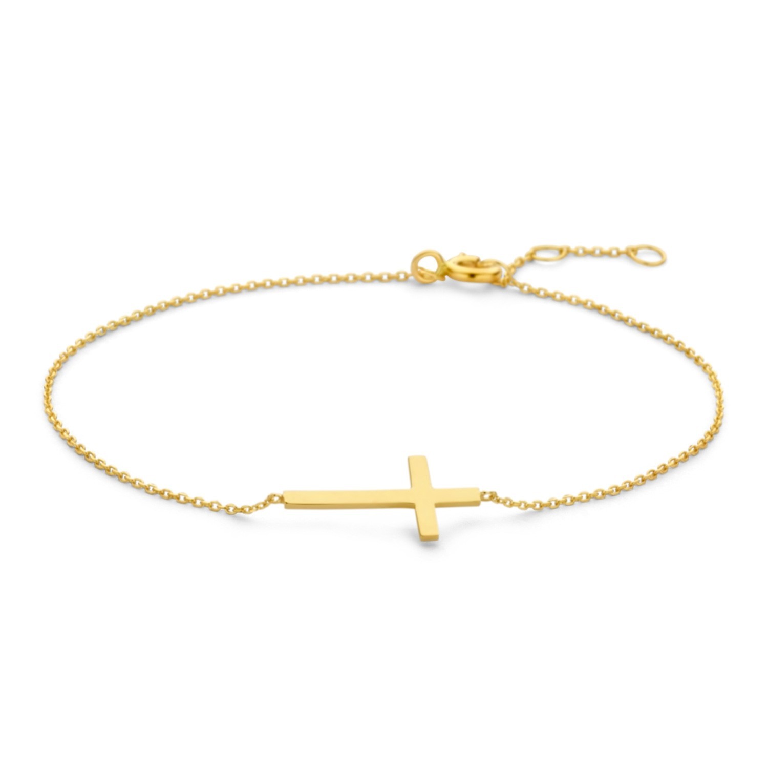 Bracelet Cross 585 Gold Anchor Chain 16-18cm Adjustable Religious