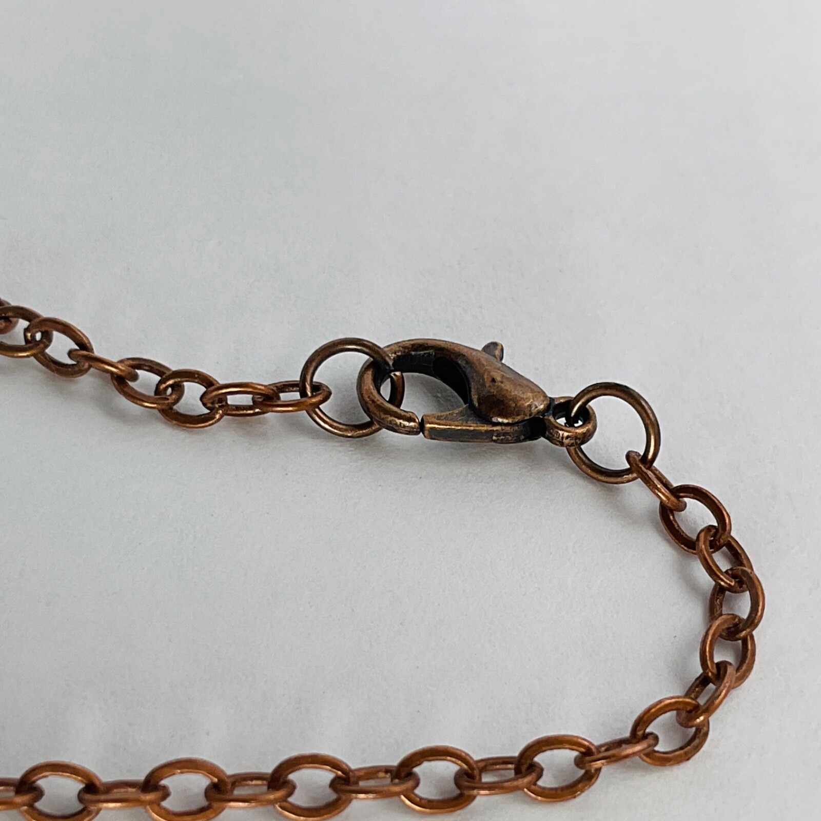 Copper Necklace Jade Gem Stone Handmade Jewelry Pendant 18” Chain Metal Teardrop