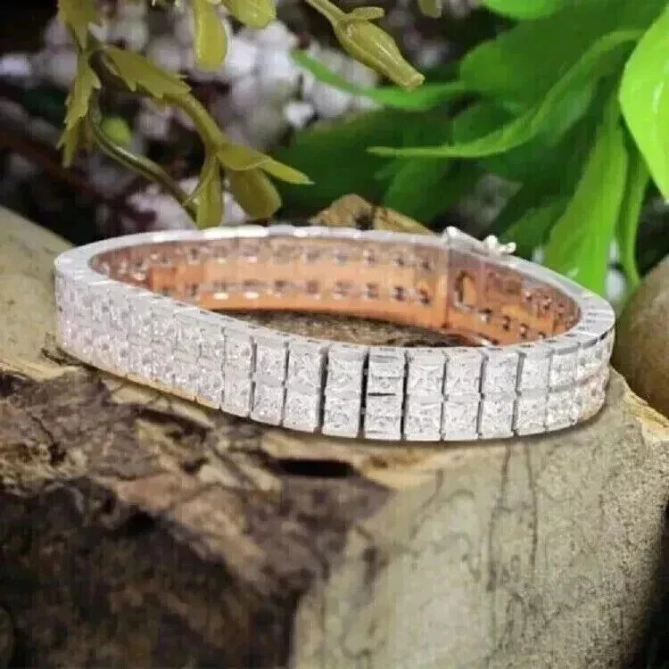 Men’s Tennis Bracelet 7Ct Princess Cut Lab Created Diamond 14K White Gold Plated