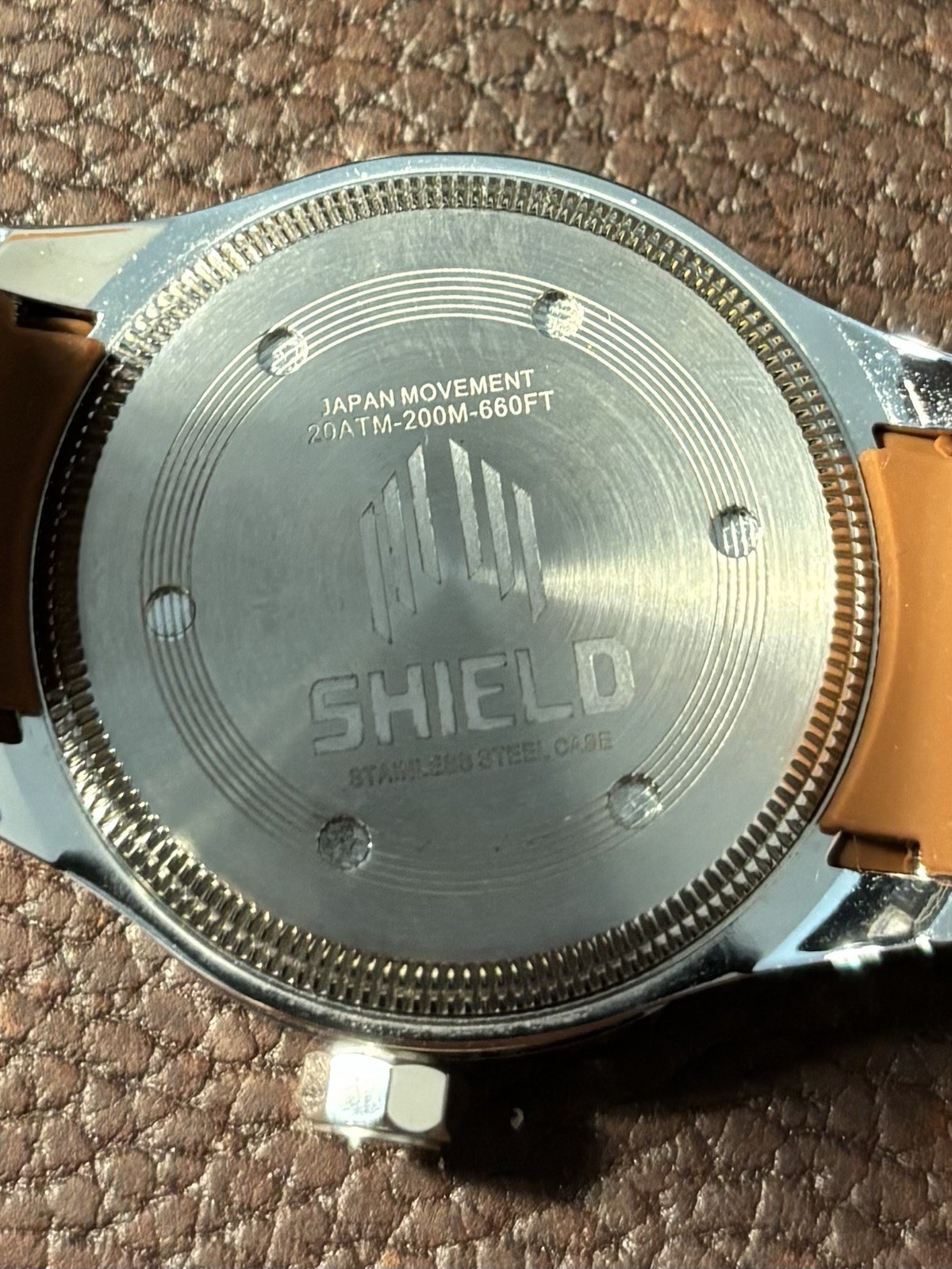 SHIELD Analog Japan Movement 200m Beige Dial Brown Silicone Strap w/Box