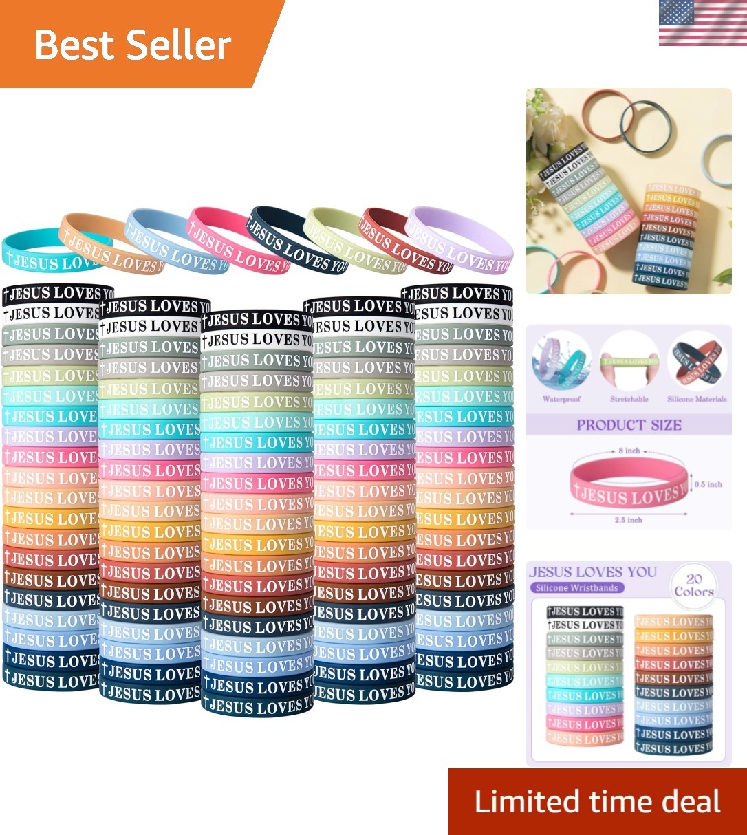 Jesus Loves You Silicone Bracelets Christian Wristbands Bulk Bible Verse Rubb…