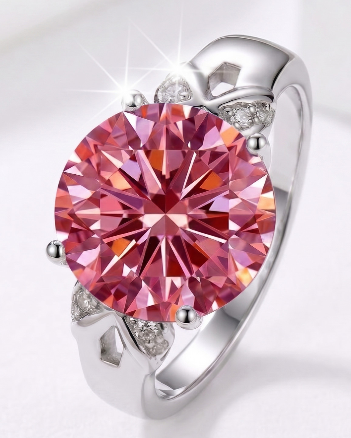 RARE 6.00 Ct Certified Round Shape Pink Natural Diamond Ring White Gold Finish