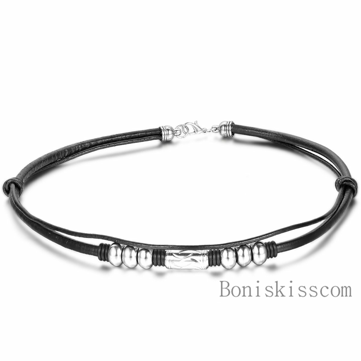 Punk Charm Bead Vintage Retro Black Leather Cord Choker Necklace For Men Women