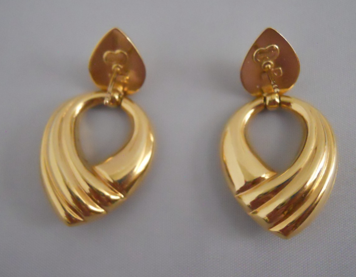 14K Italy UNOAERRE BREV. Yellow Gold 6.4 Grams Door Knocker Stud Earrings 1 5/8″